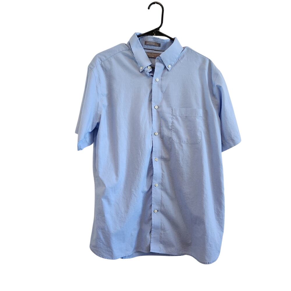 Daniel Cremieux Short Sleeve Cotton Button Down Shirt Collared Blue Size Large
